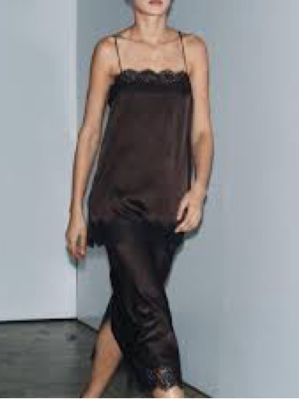 Zara Black Satin Lace-Trim Cami & Cropped Pants Sleep Set